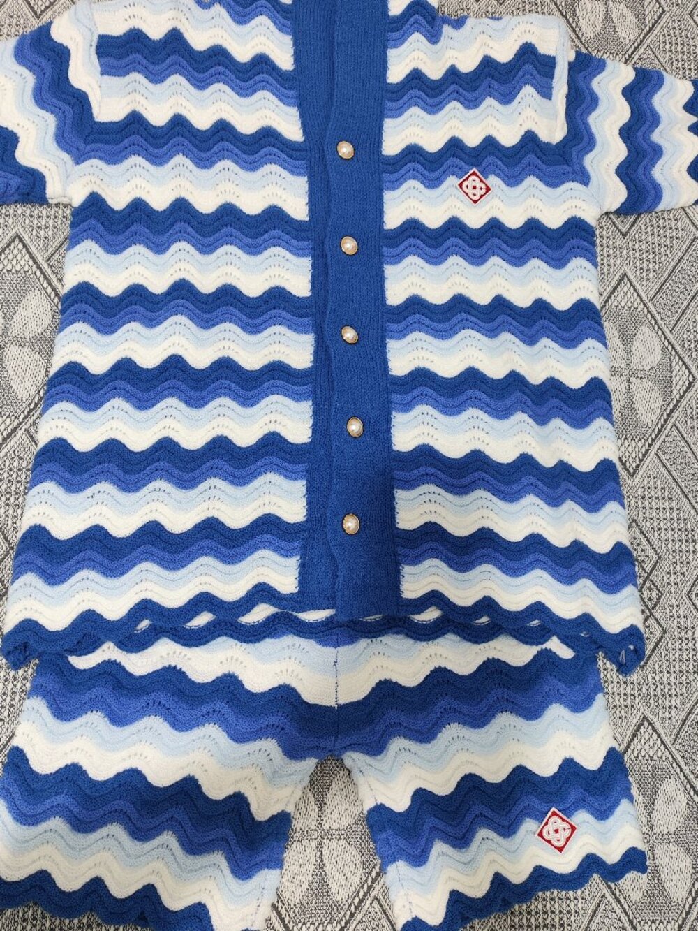 Casablanca Wavy Openwork Knit Cardigan and Shorts Set - Picture 1 of 12